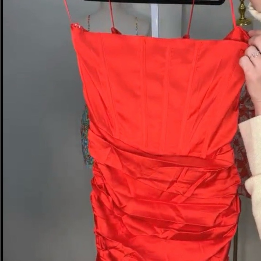 Red Ruched Satin Slip Dress
